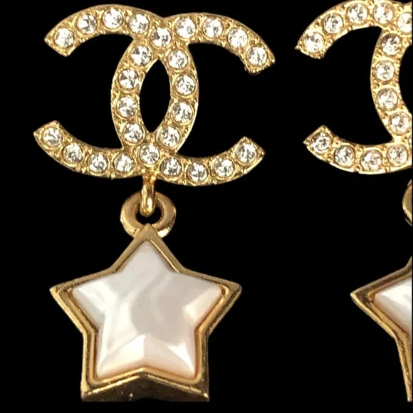 Chanel CC Crystal and Pearl Star Dangle Earrings ABC402 logo - Picture 2 of 12
